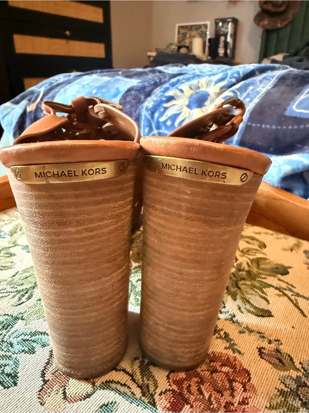 Michael Kors Tan Woven Leather Slide Mules - Picture 3 of 5